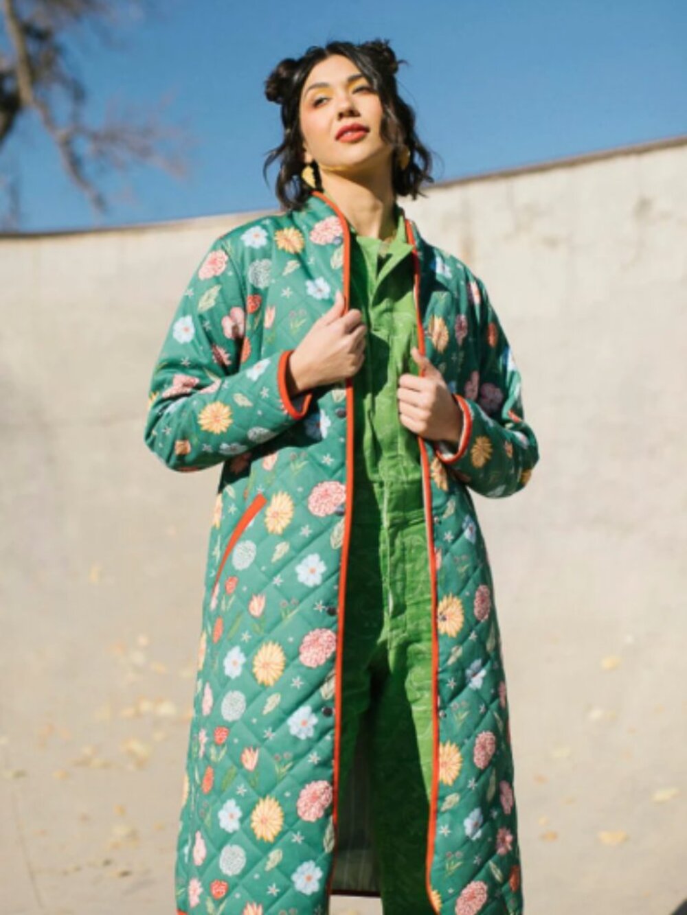 My Little Belle Ville Beijing Quilted Coat- Green Floral